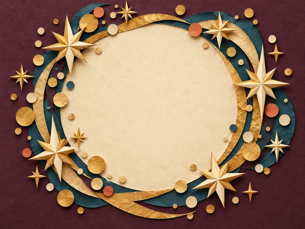 A gold paper New Year card with stars, reading Happy New Year 2026 in the original.