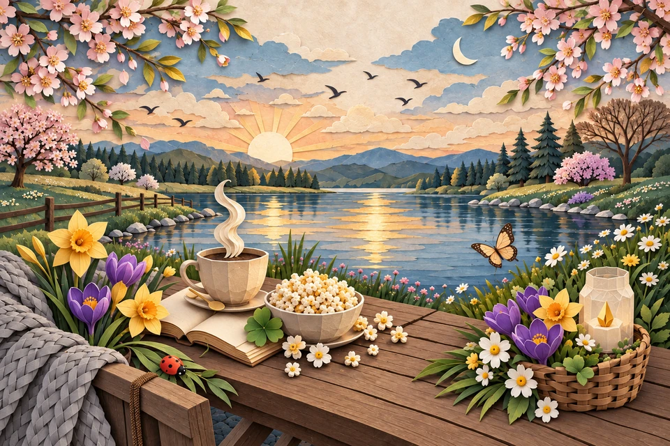 A spring garden in cut paper.