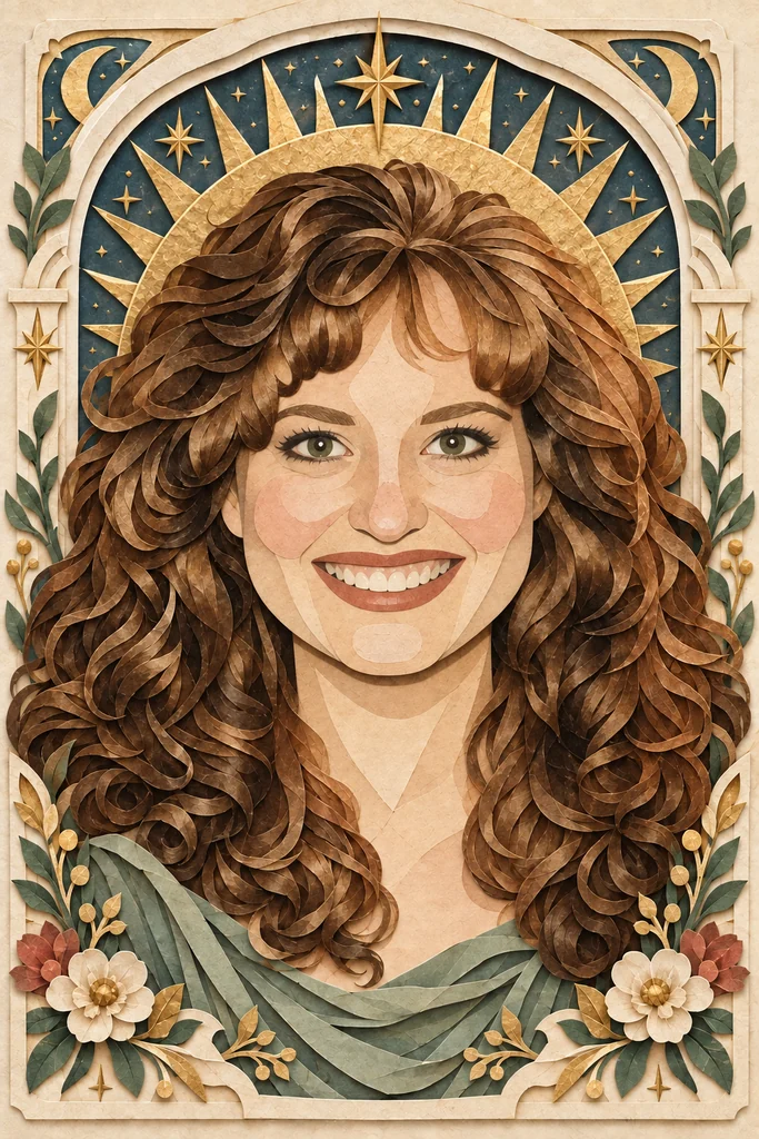 Michelle, built as a layered papercraft portrait beneath a gold paper sun